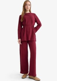 Resim DeFacto%100 Pamuk Wide Leg Geniş Paça Pantolon Bordo 