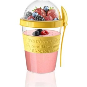 Resim Pazariz Sarı Kapaklı Kaşıklı Hazırla ve Çık Meyveli Yoğurt Kabı 600 ml 