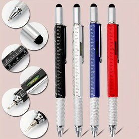 Resim 4 adet 6-in-1 Çok Fonksiyonlu Tükenmez Kalem Çok Fonksiyonlu Kalem, Vidalı Kalem, Çok Amaçlı Kalem, Seviye Kalemi, Tornavida Kalemi, Seviye, Stylus, Cetvel, Cep Tornavida 