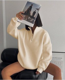 Resim Yarım Fermuarlı Üç İplik Sweatshirt - Bej Bej 