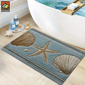 Resim 1 adet Yıldız Balığı ve Kabuk Desenli Banyo Kaymaz Mat, Flanel Malzeme, Kabarık Peluş Dekorasyon, Banyo, Kapı, Mutfak, Oturma Odası ve diğer durumlar için uygun, Makinede Yıkanabilir, Kaymaz, Günlük Dekorasyon, Hediye olarak verilebilir 