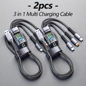 Resim 2/3 Adet Çoklu Şarj Kablosu 3'ü 1 Arada, Hızlı Şarj USB Şarj Cihazı, Naylon Örgülü Çoklu Şarj Adaptörü Kablo Tip C ve Micro USB Portlu, Cep Telefonları ve Tabletler için 