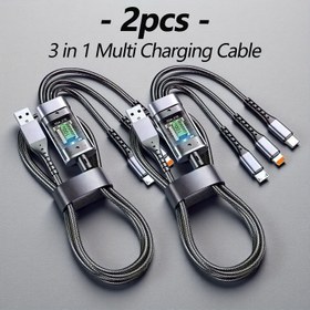 Resim 2/3 Adet Çoklu Şarj Kablosu 3'ü 1 Arada, Hızlı Şarj USB Şarj Cihazı, Naylon Örgülü Çoklu Şarj Adaptörü Kablo Tip C ve Micro USB Portlu, Cep Telefonları ve Tabletler için 