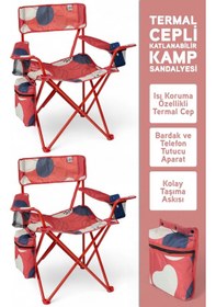 Resim Perilla Qufi Termal Cepli Katlanır Sırt Askılı Kamp Piknik Sandalyesi Rejisör Koltuğu 2 Adet - Kırmızı Kırmızı 