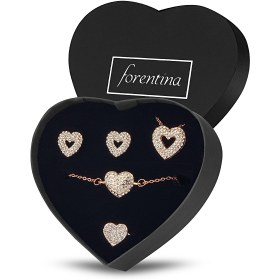 Resim Forentina Rose Kalpli Takı Seti-Kalpli Kutuda Pembe-Beyaz Güllü Hediye Seti PS4002 