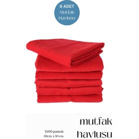 Resim 6 Adet Mutfak Havlusu El Yüz Havlusu Kırmızı 