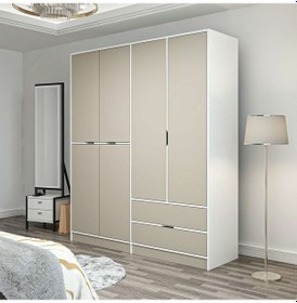 Resim Elina 4 Kapaklı Dolap - Beyaz/kumtaşı Çok Renkli 