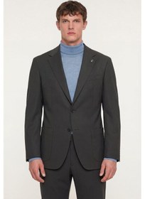 Resim Sabri Özel Erkek Koyu Haki Normal Kesim Regular Fit Dokuma Torba Cep Çift Yırtmaçlı Mono Yaka 6 Drop Takım Elbise 