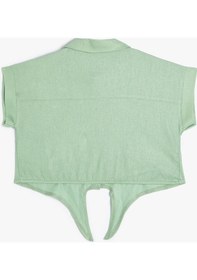 Resim Koton Gömlek Kısa Kollu Önü Bağlamalı Cepli Keten Karışımlı Yeşil 4skg60084aw Yeşil 