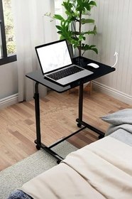 Resim Depolife Tekerlekli Laptop Bilgisayar Çalışma Masası Eğim Yükseklik Ayarlı Akrobat Koltuk Sehpası 