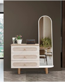 Resim Eris Modern Aynalı Şifonyer Krem Rengi 