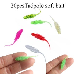 Resim 20 Adet Mini İğne Kuyruklu Yumuşak Yemler - 3.5cm Biyomimetik Kurbağa Yavrusu Yemleri Levrek ve Alabalık Balıkçılığı İçin, Karışık Renkler (Yeşil, Pembe, Kırmızı, Sarı), Gerçekçi Bölümlü Tasarımlı Silikon Yapay Solucanlar, Balıkçılık Yemi 