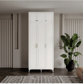 Resim Guneystore Milas Gold 3 Kapaklı %100 Mdf Ayaklı Yüklüklü Gardırop 