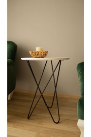 Resim By Trend Ahşap Metal Firkete Yıldız Ayaklı Yan Fiskos Orta Çay Sehpası 