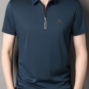 Resim Erkek Yaz Golf Gömleği - Mavi, Nefes Alabilen Polyester, Logo Baskılı Yarım Fermuar, Nefes Alabilen ve Serin, İş Gündelik ve Açık Hava Aktiviteleri için Mükemmel 