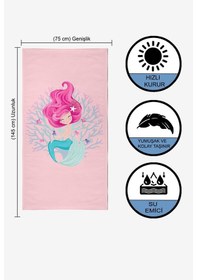 Resim VevienHome Sevimli Deniz Kızı Dijital Baskılı 75 x 145 CM Çocuk Plaj Havlusu 