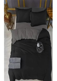 Resim More Home Çift Kişilik Yorgan Kılıfı + Yastık Kılıfı Siyah Antrasit Kombin 