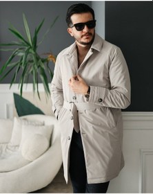 Resim Erkek Açık Gri Düğmeli Kuşaklı Trençkot Taş 