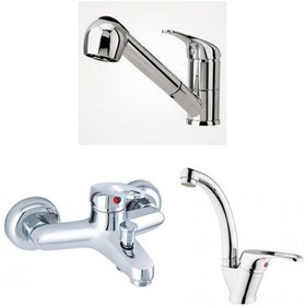 Resim Erce Mix Spiralli Evye kuğu Lavabo ve Banyo Bataryası 