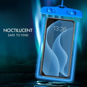 Resim Parlak Koyu Su Geçirmez Telefon Kılıfı Dokunmatik Ekranlı Yüzme, Lüminesans Kapalı Çanta Sıcak Çamurlar, Rafting, Dalış, Plaj Su Parkları ve Floresan Boyun Askısı Şeffaf Kılıf İçin. 