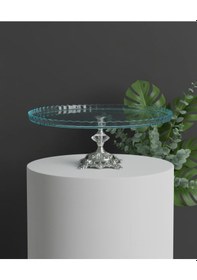 Resim Elta Collection Avangard Gümüş Döküm Ayaklı Yuvarlak Pasta Standı Muhteşem Sunumluk Gümüş 