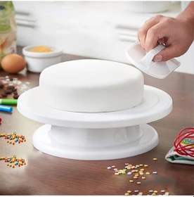 Resim Chuangyinshop Beyaz Manuel Dönen Pasta Standı - Dayanıklı Mutfak Dekorasyonu Beyaz 