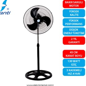 Resim Vanti ZENGEZUR VANTİ-KCF276-130 WATT - 2 ADET -SANAYİ TİPİ DUVAR MASA VE AYAKLI VANTİLATÖR 
