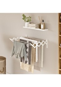 Resim Akordiyon 70cm Çamaşır Kurutma Askısı Duvara Monte Katlanabilir Kurutmalık Banyo Balkon Beyaz Beyaz 