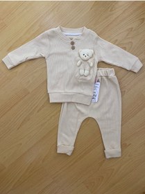 Resim S&H Bebek Beyaz Bebek Ayılı Cepli Filamalı Sweat Eşofman Pijama Bebek 2’li Takım C 141516910 