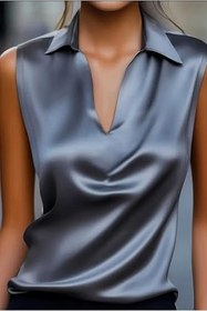 Resim By Kul Design KADIN SATEN GÖMLEK YAKA SATEN BLUZ - 