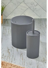Resim Line 2 Parça Yuvarlak Banyo Seti - Çöp Kovası Wc Fırçası Set Antrasit 