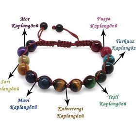 Resim Kırmızı Makrome Örgülü Küre Kesim Çoklu Kaplangözü Doğaltaş Kombi Gümüş 