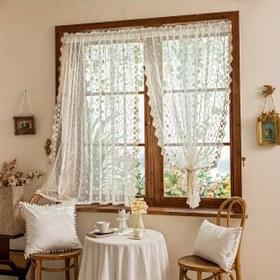 Resim 1 Panel Rustik Çiçekli Jakarlı Yazlık Perde, kolay asma için üst çubuk cebi ile birlikte gelir. Oturma odaları, yatak odaları, balkonlar, mutfaklar, pencere dekorasyonu ve daha fazlası için mükemmeldir 