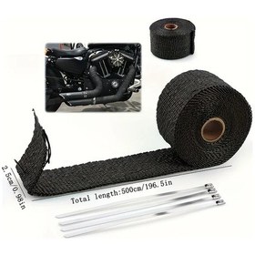 Resim Turcoshop11 Siyah 196.5 Inç Yüksek Sıcaklık Cam Elyaf Bant - 1200 C Dayanıklı Otomobil Motor Egzoz İzolasyon Şeridi 