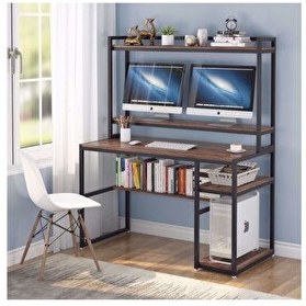 Resim Zizuva Tasarım 120x60x150 CM Raflı Kitaplıklı Ceviz Oyuncu ve Çalışma Masası 