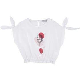 Resim best kids Kız Çocuk Ekru Baskılı Belden Lastikli Crop Bluz 12175 - EKRU / 2 yaş 