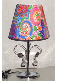 Resim Renkli Başlık Yapraklı Taşlı Abajur Metal Krom Ayaklı Yatak Odası Diğer 