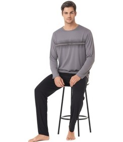 Resim Pierre Cardin Erkek Yeni Sezon Bisiklet Yaka Baskılı Uzun Kollu Pamuk Pijama Takımı Ch.pc.6.102.c0-koyu Gri-l Çok Renkli 