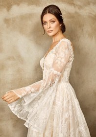 Resim Paris Dantel Trompet Kol A Kesim Gelinlik - Ekru / 34 