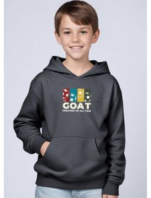 Resim Panios Kids Kapüşonlu Kanguru Cepli Goat Baskı Detaylı Erkek Çocuk Sweatshirt Füme 