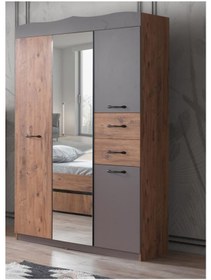 Resim Aynalı 3 Kapılı 2 Çekmeceli Gardırop Elbise Dolabı 130x50x210cm 