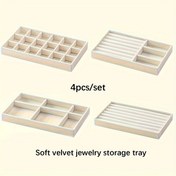 Resim 4 Adet Kadife Mücevher Depolama Tepsisi - Polyester Lif, Yüzükler, Küpeler, Kolyeler ve Aksesuarlar için Çekmece Bölücüleri 