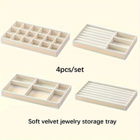 Resim 4 Adet Kadife Mücevher Depolama Tepsisi - Polyester Lif, Yüzükler, Küpeler, Kolyeler ve Aksesuarlar için Çekmece Bölücüleri 