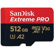 Resim SanDisk Extreme Pro 512GB 170MB/s A2 C10 V30 UHS-I U3 microSDXC Hafıza Kartı + Adaptör (SDSQXCZ-512G-GN6MA) 