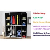 Resim Holtech Lüks Çok Raflı Güçlendirilmiş Çelik Profil Bez Dolap Kumaş Gardırop Öğrenci Dolabı Yatak Odası Dolap Siyah 