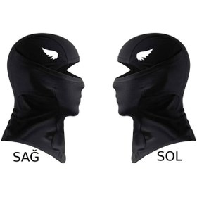 Resim Flex Reflektörlü Melek Kanatlı Siyah Kar Maskesi Balaklava Motor Bisiklet Drill Maske Boyunluk 