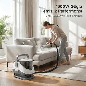 Resim Buharlı Halı ve Koltuk Yıkama Makinesi, 1300W Güçlü Motor ile Etkili Temizlik, 3 Metre Kablo Uzunluğu, Halı Koltuk Cam Temizleme Özellikli, Zorlu Lekeler İçin Buharlı Leke Çıkartma Makinesi 