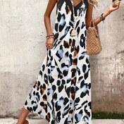 Resim Kadınlar İçin Kolsuz Leopar Desenli Maksi Elbise - Casual Yaz Tunik, Spagetti Askıları, Arkasız Tasarım, Yetişkinler İçin Klasik Giysi İçin Mükemmel, Klasik Giysi | Leopar Desenli Elbise | Spagetti Askılı Üst, Leopar Desenli Elbise 