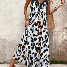 Resim Kadınlar İçin Kolsuz Leopar Desenli Maksi Elbise - Casual Yaz Tunik, Spagetti Askıları, Arkasız Tasarım, Yetişkinler İçin Klasik Giysi İçin Mükemmel, Klasik Giysi | Leopar Desenli Elbise | Spagetti Askılı Üst, Leopar Desenli Elbise 