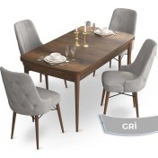 Resim Canisa Concept Taç Serisi 80 x 132 cm Barok Ahşap Desen Mutfak Masası Takımı 4 Sandalye Gümüş Halkalı 